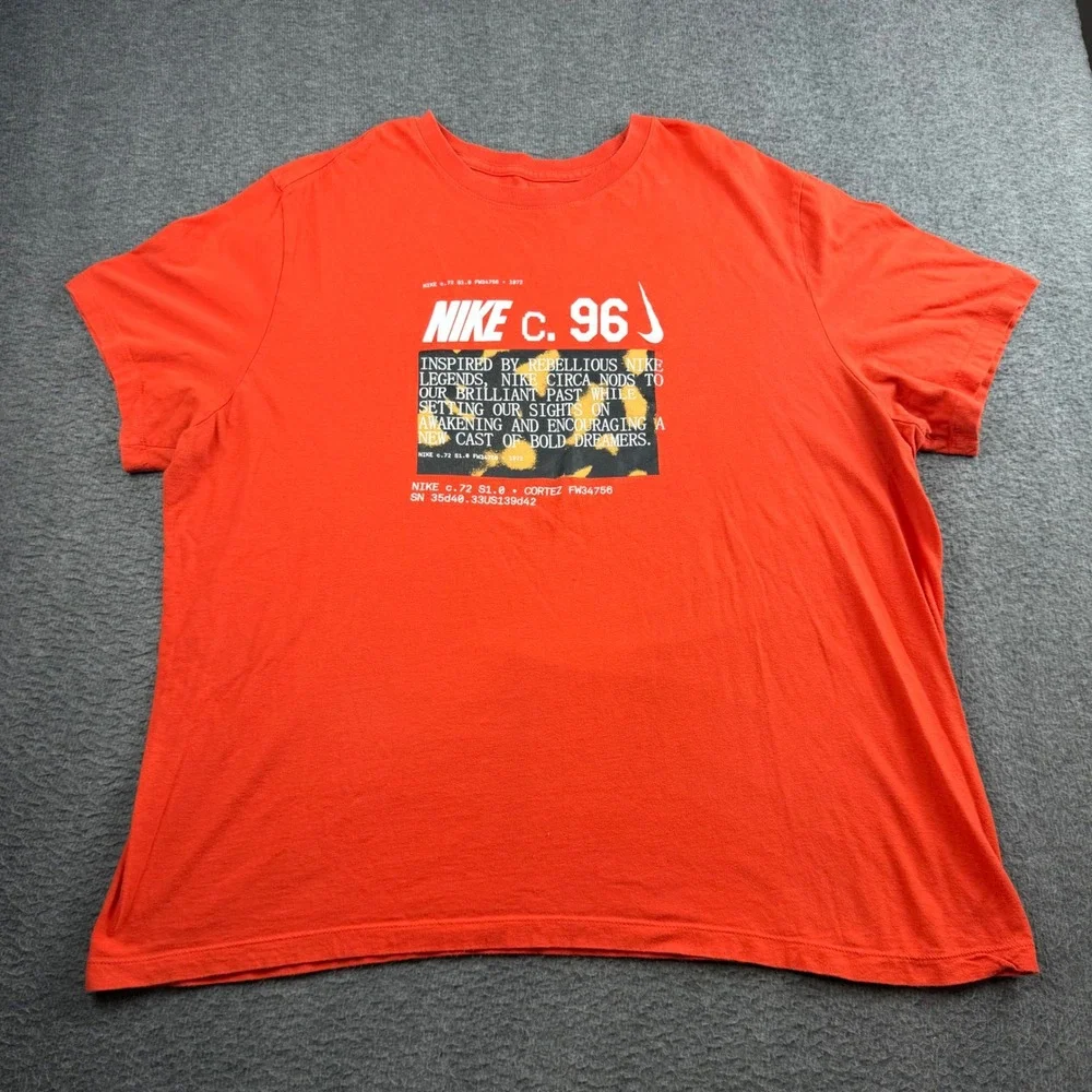Nike T-Shirt Men's XXL Orange Graphic Nike Circa 96 Bold Dreamers Cortez Tee